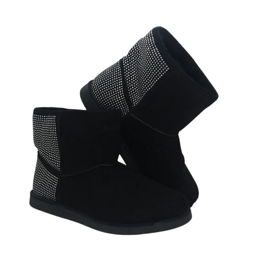 Juicy Couture Womens Pre-owned Black Suede, Silver Embellished Boots - sz. 8